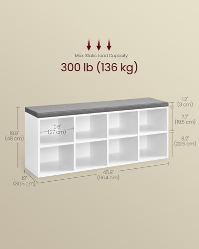 VASAGLE Shoe Bench with Cushion, 8 Compartments, 4 Adjustable Shelves - Image 3