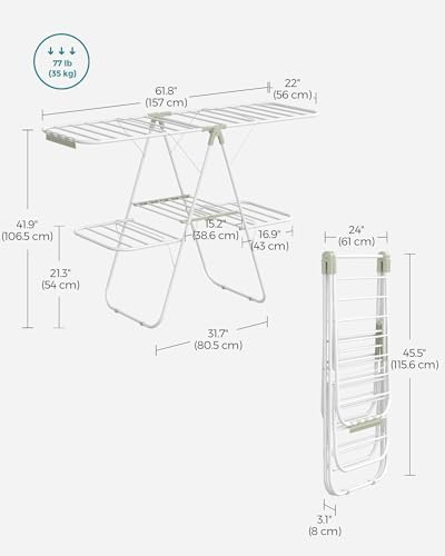 SONGMICS Clothes Drying Rack, Foldable 2-Level Stee Laundry Drying Rack - Image 6