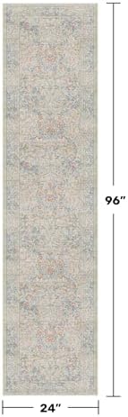 Beige Blue Washable 2x8 Runner Rug - Image 2