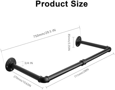 Industrial Iron Pipe Clothes Hanging Bar DIY Wall-Mounted Garment Rack Heavy - Image 2