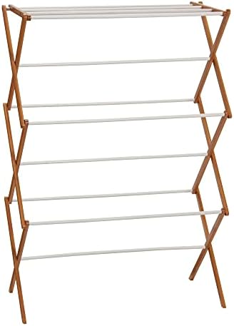Household Essentials Bamboo Folding Clothes Drying Rack | White Finish by HouseholdEssentials