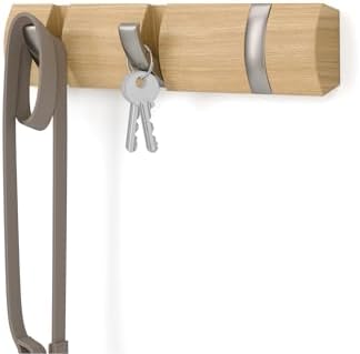 Umbra Flip Coat Rack, Wall Mount Retractable Hooks, Natural/Nickel by Umbra