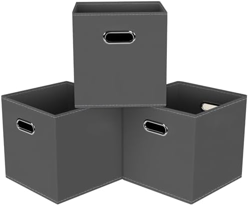 Black Foldable Storage Cubes Bins, Fabric Storage Box Cubes Organizer Baskets by HEAYEEG