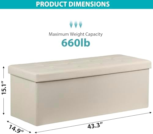 SUPER DEAL Storage Ottoman Bench, 43 Inches Folding Ottoman Foot Rest, Storage - Image 3
