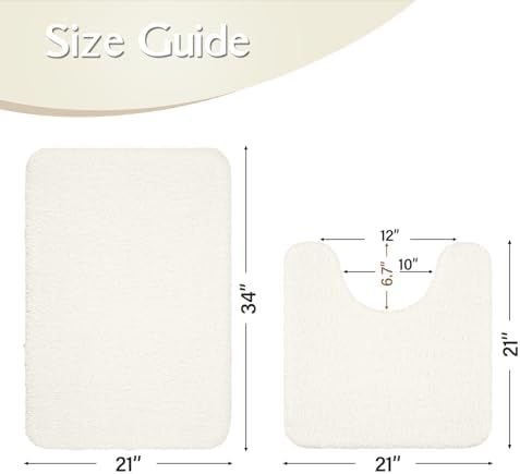 Ivory Bathroom Rug Set 2 Piece Bath Mat 21x34'' &U Shape Toilet Rug 21x21'' - Image 2