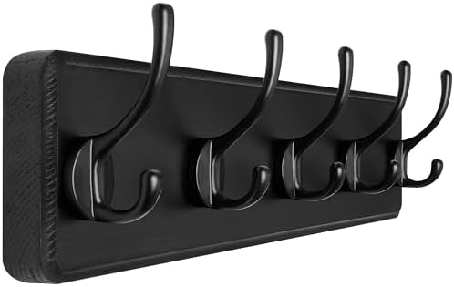 SKOLOO Rustic Coat Rack Wall Mount, 5 Hooks, 17 Inch, Solid Wood by SKOLOO