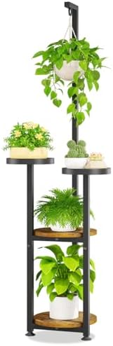 LASZOLA Hanging Plant Stand Holder Indoor Outdoor Tall, 4 Tier Black by LASZOLA