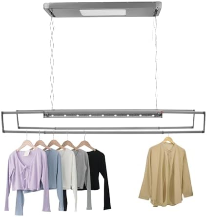 Electric Retractable Airing Rack Gray, Ceiling Clothesline 77lbs Load, Ceiling - Image 2