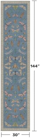 Washable Blue Insect Runner Rug 2'6''x12' - Image 2