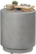 HOMCOM Outdoor Side Table Round Small End Table Concrete Finish Light Gray by HOMCOM