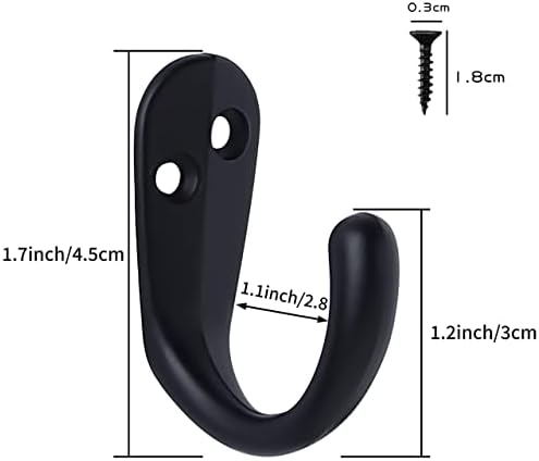 IBosins 20PCS Coat Hooks Wall Mounted Black Single Prong Robe Hook - Image 3