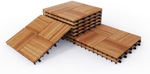 Solid Acacia Wood Interlocking Deck Tiles Snap Together Floor by KIPONURA