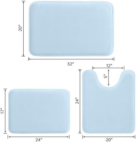 HUXMEYSON 3-Piece Memory Foam Bathroom Rug Set, Light Blue - Image 2