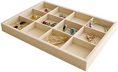 Beige Velvet Jewelry Accessory Organizer Tray 12 Compartment, Stackable Ring & by SVEADISPLAY