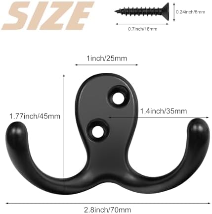 Homanu 34 Pack Black Coat Hooks Wall Mounted Double Prong - Image 5