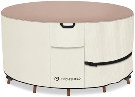 Porch Shield Waterproof Round Patio Table Cover 96 inch, Light Tan & Khaki by PorchShield