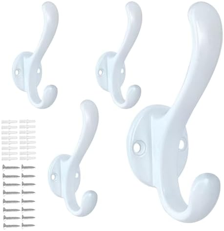 4 Pack Coat Hooks Wall Mount Heavy Duty Utility Retro Double Hooks by PEOIAOY