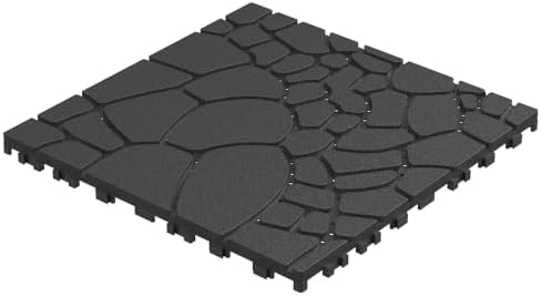 Patio Deck Tiles, 12 Inch Stone Texture, 44-Piece Dark Gray Interlocking by Unknown