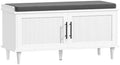 Akxomel 39.4" Rattan Shoe Storage Bench 2 Doors Wooden Entryway Bench White by Akxomel