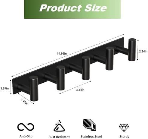 Wall Mounted Coat Rack-5 Hooks, Heavy Duty Stainless Steel Hook Rail - Image 2