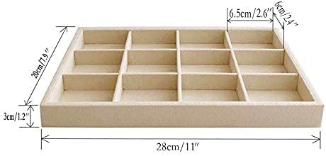 Beige Velvet Jewelry Accessory Organizer Tray 12 Compartment, Stackable Ring & - Image 5