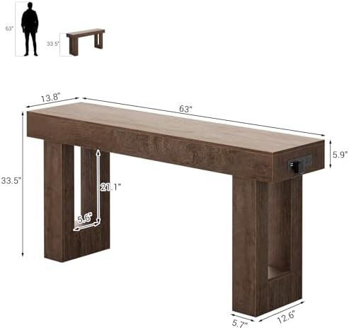 Unikito 63" Console Table with Sensor Light & AC Outlets with USB-C Ports - Image 2