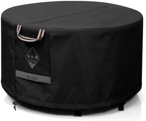QH.HOME Fire Pit Cover Round 36", 600D Heavy Duty Fabric 100% Waterproof by QHHOME
