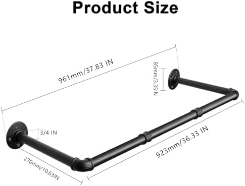 Industrial Iron Pipe Clothes Hanging Bar DIY Wall-Mounted Garment Rack Heavy - Image 3
