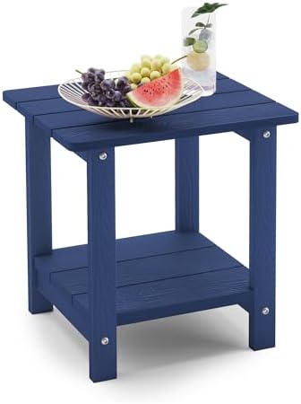 LUE BONA Outdoor Side Table, 2-Tier HDPS Small Patio Table by LUEBONA