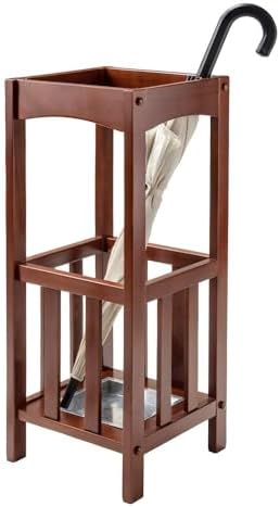 Furnifact Umbrella Stand with Removable Metal Tray, Solid Wood Frame, Tall - Image 4