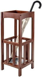 Furnifact Umbrella Stand with Removable Metal Tray, Solid Wood Frame, Tall - Image 4