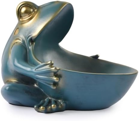 Blue Frog Figurine Catchall Tray Desk Organizer by FriyGardcn