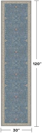 Boho 2'6"x10' Wide Runner Rugs for Hallway Non Skid- 10ft Light Blue Washable - Image 2