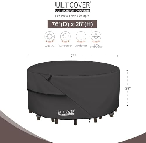 ULTCOVER Waterproof Round Patio Table Cover 76 inch - Image 2