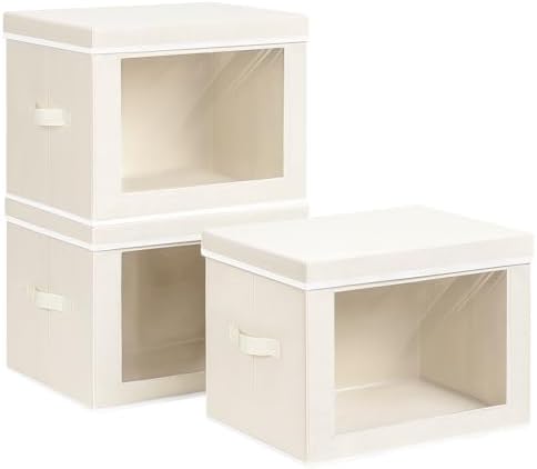 Homsorout Storage Bins with Lids, 3 Pack Large Storage Cubes with Window by Homsorout