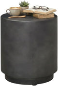 HOMCOM Outdoor Side Table Round Small End Table Concrete Finish Dark Gray by HOMCOM