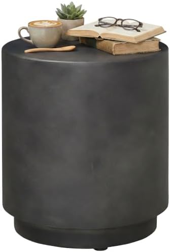 HOMCOM Outdoor Side Table Round Small End Table Concrete Finish Dark Gray by HOMCOM
