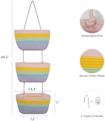 TeoKJ Over the Door Hanging Storage Basket 3 Tier Wall Organizer Rainbow - Image 5