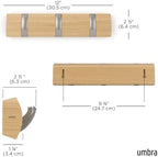Umbra Flip Coat Rack, Wall Mount Retractable Hooks, Natural/Nickel - Image 3