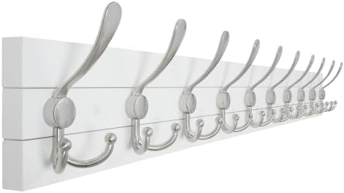 SKOLOO Matte White Solid Wood Wall Mounted Coat Rack, 10 Hooks, 38.6" Long by SKOLOO
