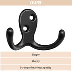 Homanu 14 Pack Black Coat Hooks Wall Mounted Double Prong - Image 3