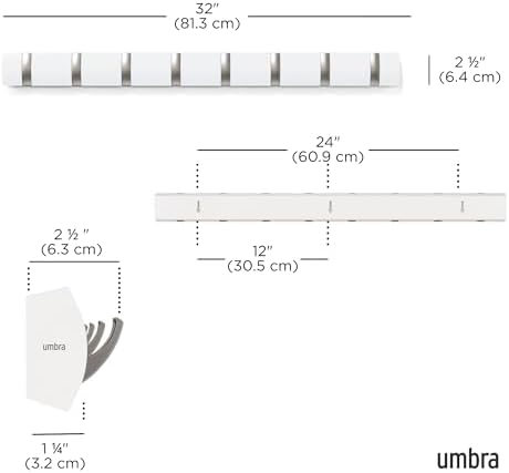 Umbra Flip Coat Rack, Wall Mount 8-Hook, Space Saving - Image 3