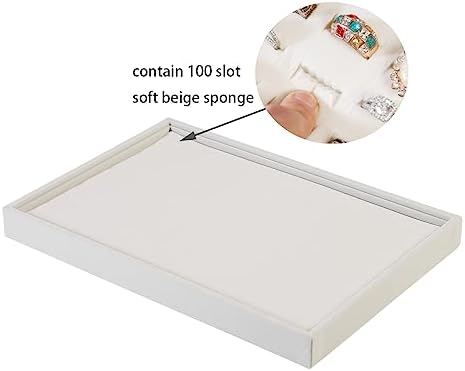 Coward 2Pcs/Set Stackable Ring Organizer Tray Beige Velvet Ring Earring Stud - Image 2