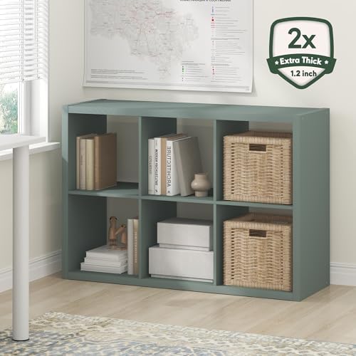 Furinno Cubicle 6-Cube Book Shelf, Extra Thick Frame Bookshelf, Sage Green - Image 2