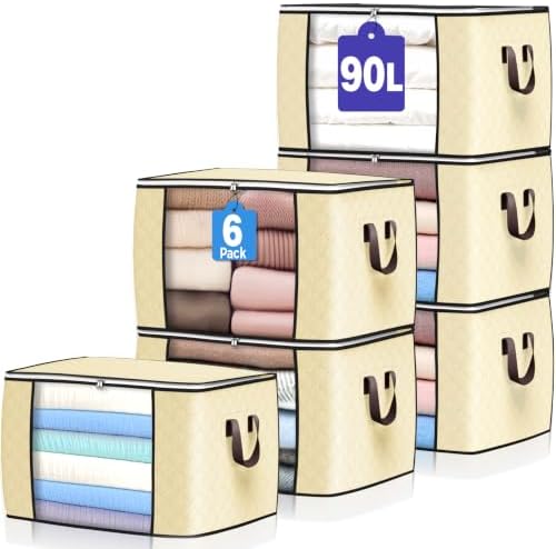 90L Large Storage Bags, 6 Pack Clothes Storage Bins Closet Organizers by BuddingJoy-BuildaJoyfulLifeforYou