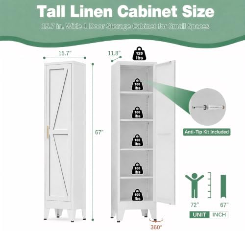 Bevivog 67" Slim Storage Cabinet, Narrow Metal Cabinet Closet - Image 3