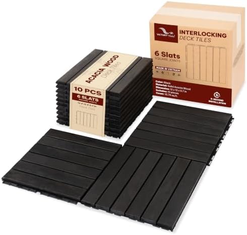 Acacia Interlocking Deck Tiles, 6 Slats, Ebony Black by VICTORYRELAX