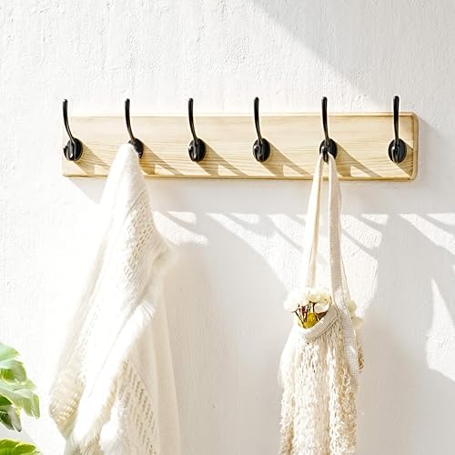 Dseap Coat Rack Wall: 24" Long, Heavy-Duty, 6-Double-Hooks Wooden Wall Mounted - Image 7