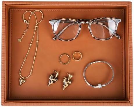 HofferRuffer Faux Leather Vanity Tray, Elegant Desktop Storage Organizer by HofferRuffer