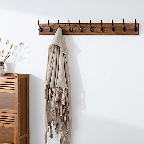 SKOLOO Rustic Wall Mounted Coat Rack, 10 Hooks, Solid Wood - Image 2